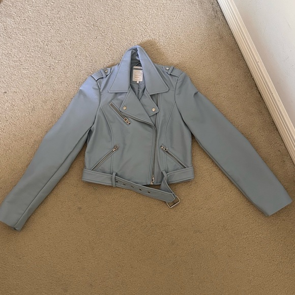 Zara Jackets & Coats Baby Blue Leather Jacket Poshmark
